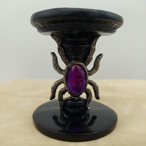 Black Purple Spider Candle Holder Halloween Metal 3 Inch Pillar Holder